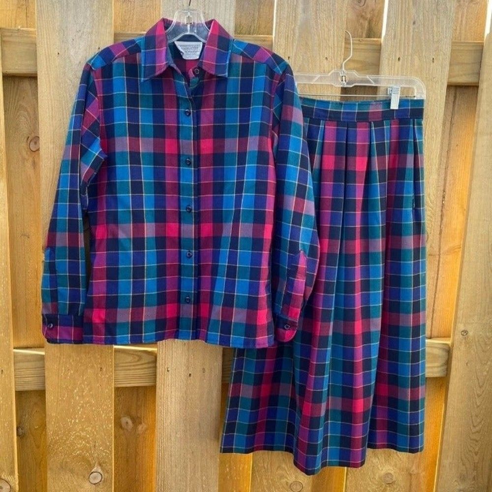 Vintage Pendleton Plaid Skirt Blazer Set